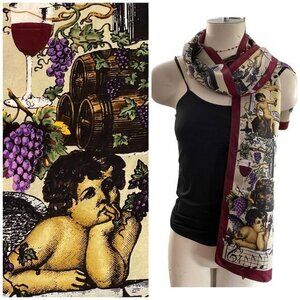 Vintage 1999 Ralph Marlin & Co. Angels Wine Grapes Music Notes Silk Scarf